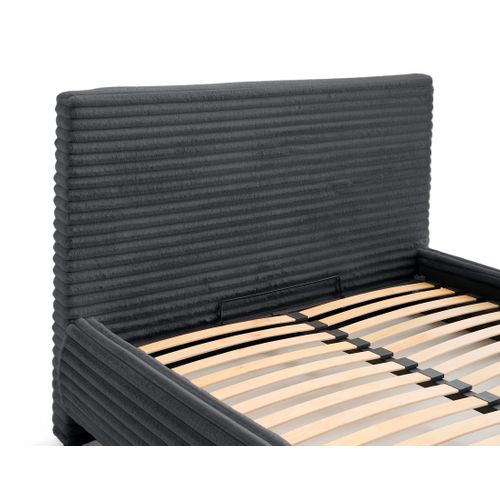 Cristal - Lit Coffre - 140x200 - Sommier Inclus - Fausse Fourrure Côtelée Gris Anthracite