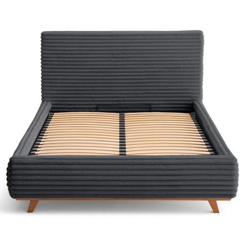 Cristal - Lit Coffre - 140x200 - Sommier Inclus - Fausse Fourrure Côtelée Gris Anthracite