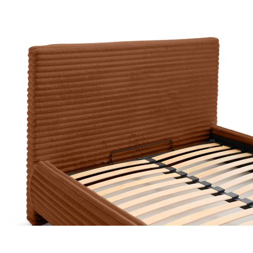 Cristal - Lit Coffre - 140x200 - Sommier Inclus - Fausse Fourrure Côtelée Rouille