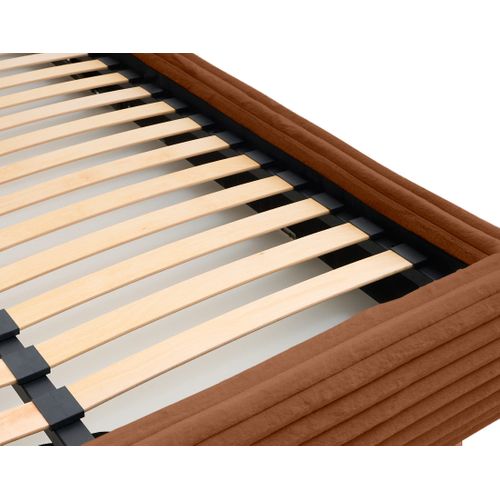 Cristal - Lit Coffre - 140x200 - Sommier Inclus - Fausse Fourrure Côtelée Rouille