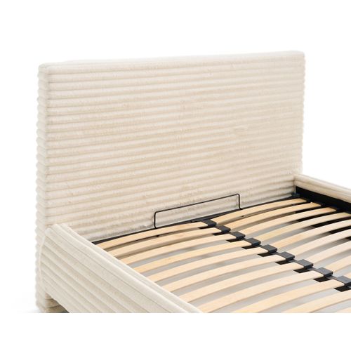 Cristal - Lit Coffre - 160x200 - Sommier Inclus - Fausse Fourrure Côtelée Beige