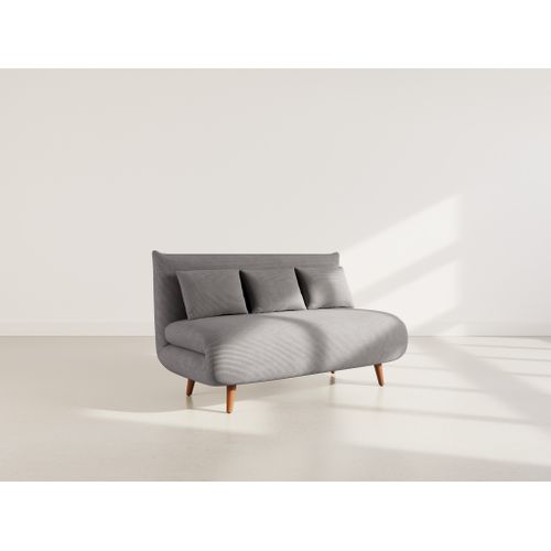 Canapé Droit Convertible 2 Places Lumi En Velours Côtelé Gris