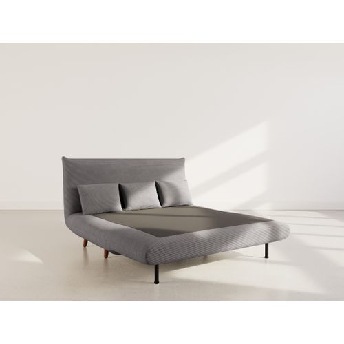 Canapé Droit Convertible 2 Places Lumi En Velours Côtelé Gris