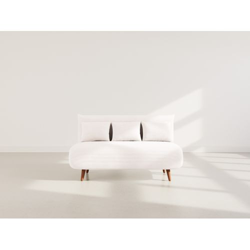 Canapé Droit Convertible 2 Places Lumi En Velours Côtelé Beige