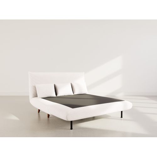 Canapé Droit Convertible 2 Places Lumi En Velours Côtelé Beige