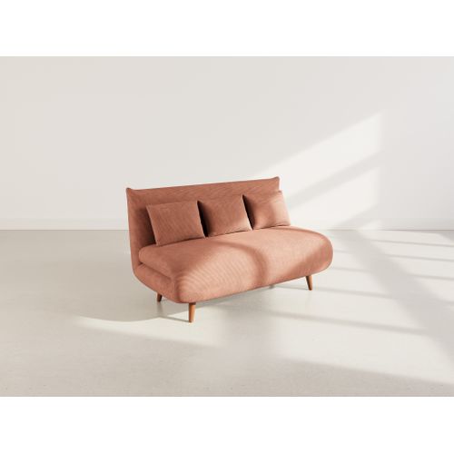 Canapé Droit Convertible 2 Places Lumi En Velours Côtelé Terracotta