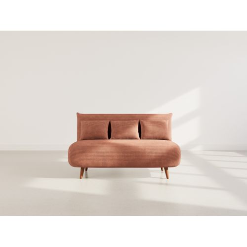 Canapé Droit Convertible 2 Places Lumi En Velours Côtelé Terracotta