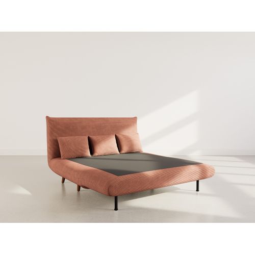 Canapé Droit Convertible 2 Places Lumi En Velours Côtelé Terracotta