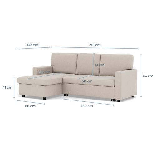 Meiya - Canapé D'angle Réversible 4 Places Convertible Avec Coffre En Tissu