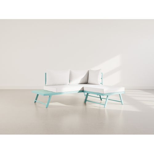 Isadora - Salon De Jardin 3 Places - Modulable - Vert Avec Coussins Beiges