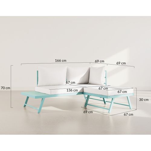 Isadora - Salon De Jardin 3 Places - Modulable - Vert Avec Coussins Beiges