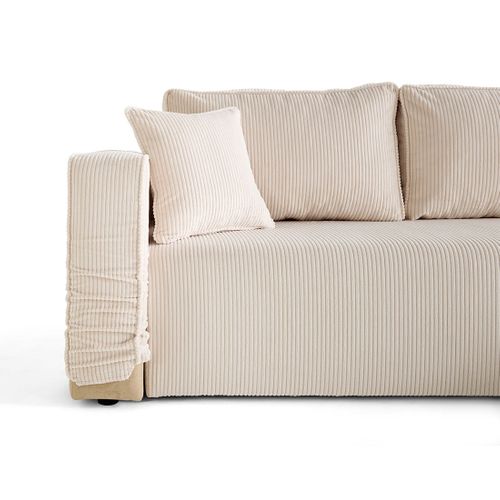 Topaze - Canapé D'angle Déhoussable Réversible 4 Places En Velours Côtelé Beige