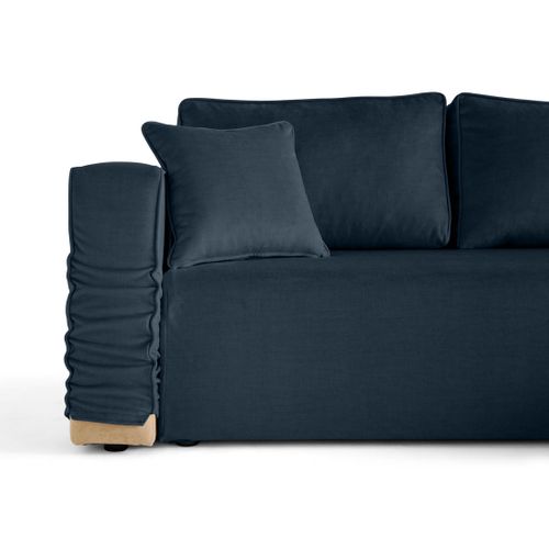 Topaze - Canapé D'angle Déhoussable Réversible 4 Places En Velours Bleu