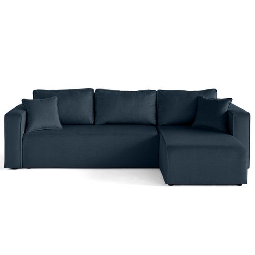 Topaze - Canapé D'angle Déhoussable Réversible 4 Places En Velours Bleu