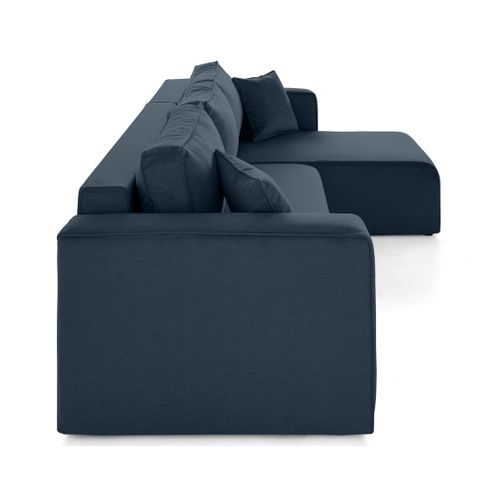 Topaze - Canapé D'angle Déhoussable Réversible 4 Places En Velours Bleu