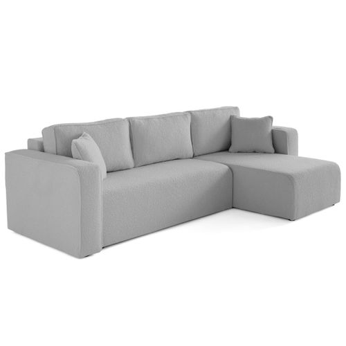 Topaze - Canapé D'angle Déhoussable Réversible 4 Places En Tissu Bouclette Gris Clair