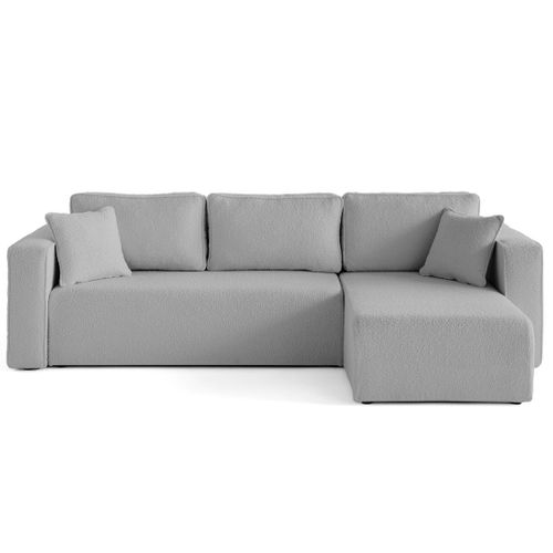 Topaze - Canapé D'angle Déhoussable Réversible 4 Places En Tissu Bouclette Gris Clair