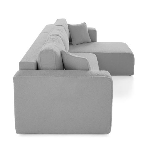 Topaze - Canapé D'angle Déhoussable Réversible 4 Places En Tissu Bouclette Gris Clair