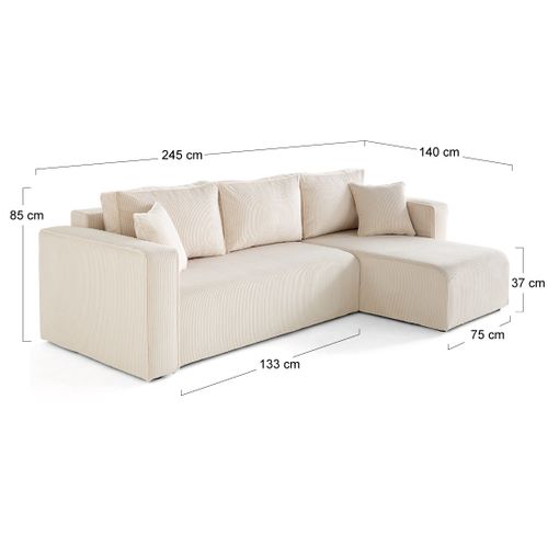 Topaze - Canapé D'angle Déhoussable Réversible 4 Places En Velours Côtelé Noir