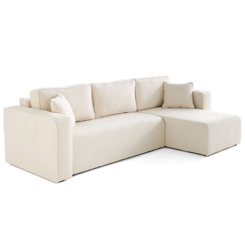 Topaze - Canapé D'angle Déhoussable Réversible 4 Places En Tissu Bouclette Beige