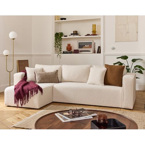 Topaze - Canapé D'angle Déhoussable Réversible 4 Places En Tissu Bouclette Beige