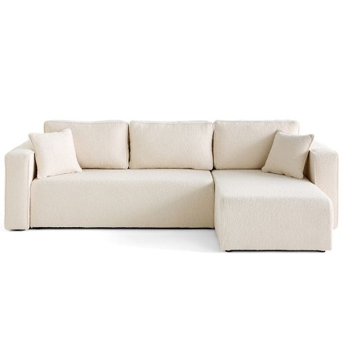 Topaze - Canapé D'angle Déhoussable Réversible 4 Places En Tissu Bouclette Beige