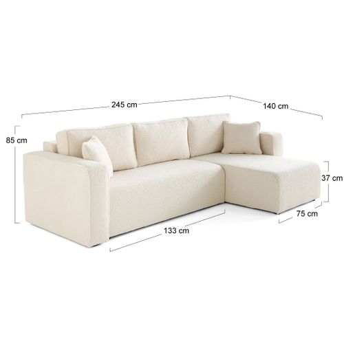 Topaze - Canapé D'angle Déhoussable Réversible 4 Places En Tissu Bouclette Beige