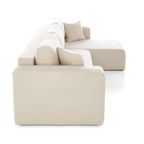 Topaze - Canapé D'angle Déhoussable Réversible 4 Places En Tissu Bouclette Beige