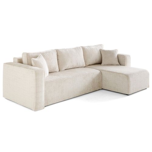 Topaze - Canapé D'angle Déhoussable Réversible 4 Places En Velours Texturé Beige