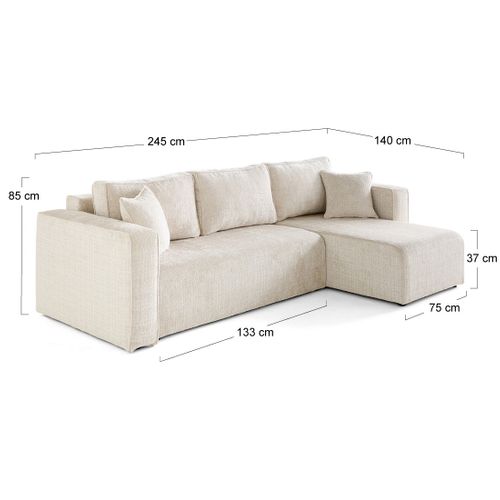 Topaze - Canapé D'angle Déhoussable Réversible 4 Places En Velours Texturé Beige