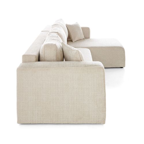 Topaze - Canapé D'angle Déhoussable Réversible 4 Places En Velours Texturé Beige