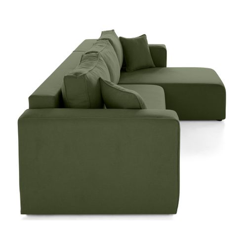 Topaze - Canapé D'angle Déhoussable Réversible 4 Places En Tissu Vert