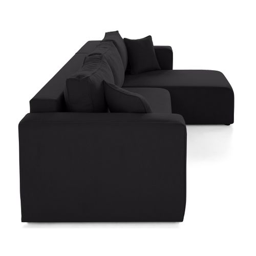 Topaze - Canapé D'angle Déhoussable Réversible 4 Places En Tissu Noir