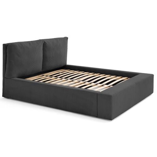 Pivoine - Lit Coffre - 180x200 - En Velours Côtelé - Sommier Inclus Gris Foncé