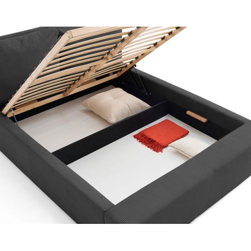 Pivoine - Lit Coffre - 180x200 - En Velours Côtelé - Sommier Inclus Gris Foncé