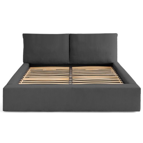 Pivoine - Lit Coffre - 180x200 - En Velours Côtelé - Sommier Inclus Gris Foncé