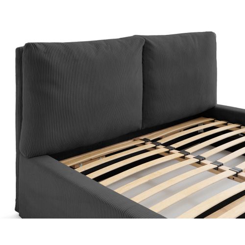 Pivoine - Lit Coffre - 180x200 - En Velours Côtelé - Sommier Inclus Gris Foncé