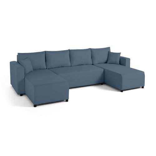 Canapé Panoramique 7 Places Regala En Tissu Bleu Ardoise