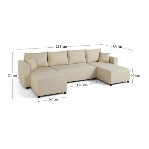 Canapé Panoramique 7 Places Regala En Tissu Bleu Ardoise