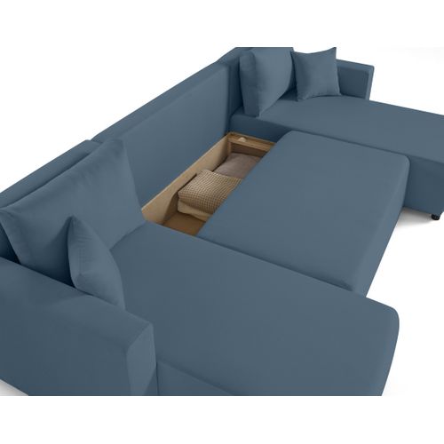 Canapé Panoramique 7 Places Regala En Tissu Bleu Ardoise