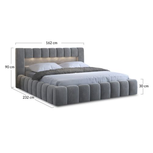 Cleo - Lit Coffre Avec LED - 140x200 Cm - Sommier Inclus - En Velours
