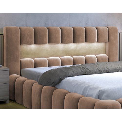 Cleo - Lit Coffre Avec LED - 160x200 Cm - Sommier Inclus - En Velours Taupe