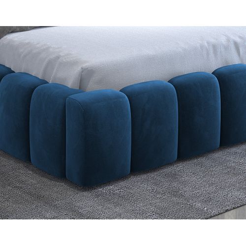 Cleo - Lit Coffre Avec LED - 160x200 Cm - Sommier Inclus - En Velours Bleu Canard