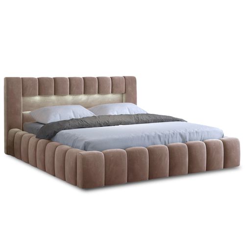 Cleo - Lit Coffre Avec LED - 180x200 Cm - Sommier Inclus - En Velours Taupe