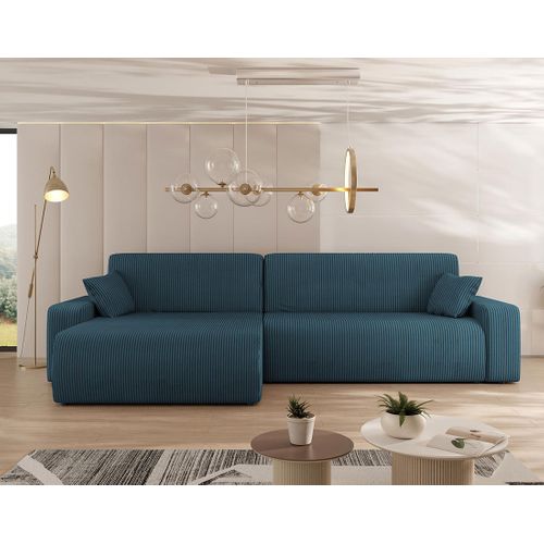 Artemisa - Canapé D'angle Réversible 5 Places Convertible Avec Coffre En Velours Côtelé