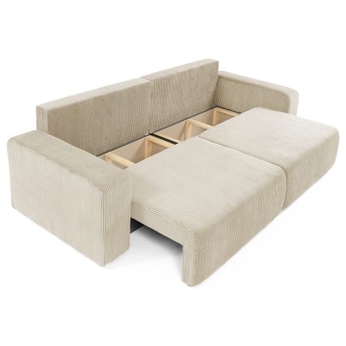 Canapé Droit Convertible 3 Places Artemisa En Velours Côtelé Beige