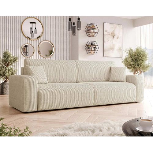 Canapé Droit Convertible 3 Places Artemisa En Velours Côtelé Beige