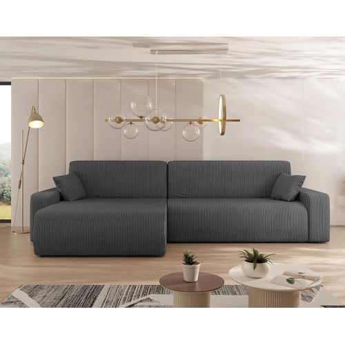 Artemisa - Canapé D'angle Réversible 5 Places Convertible Avec Coffre En Velours Côtelé