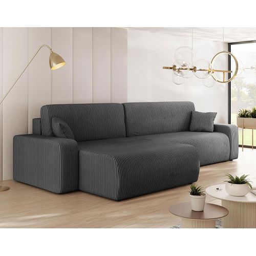 Artemisa - Canapé D'angle Réversible 5 Places Convertible Avec Coffre En Velours Côtelé