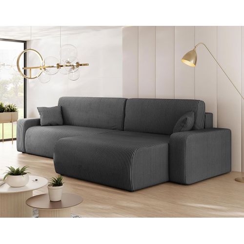 Artemisa - Canapé D'angle Réversible 5 Places Convertible Avec Coffre En Velours Côtelé